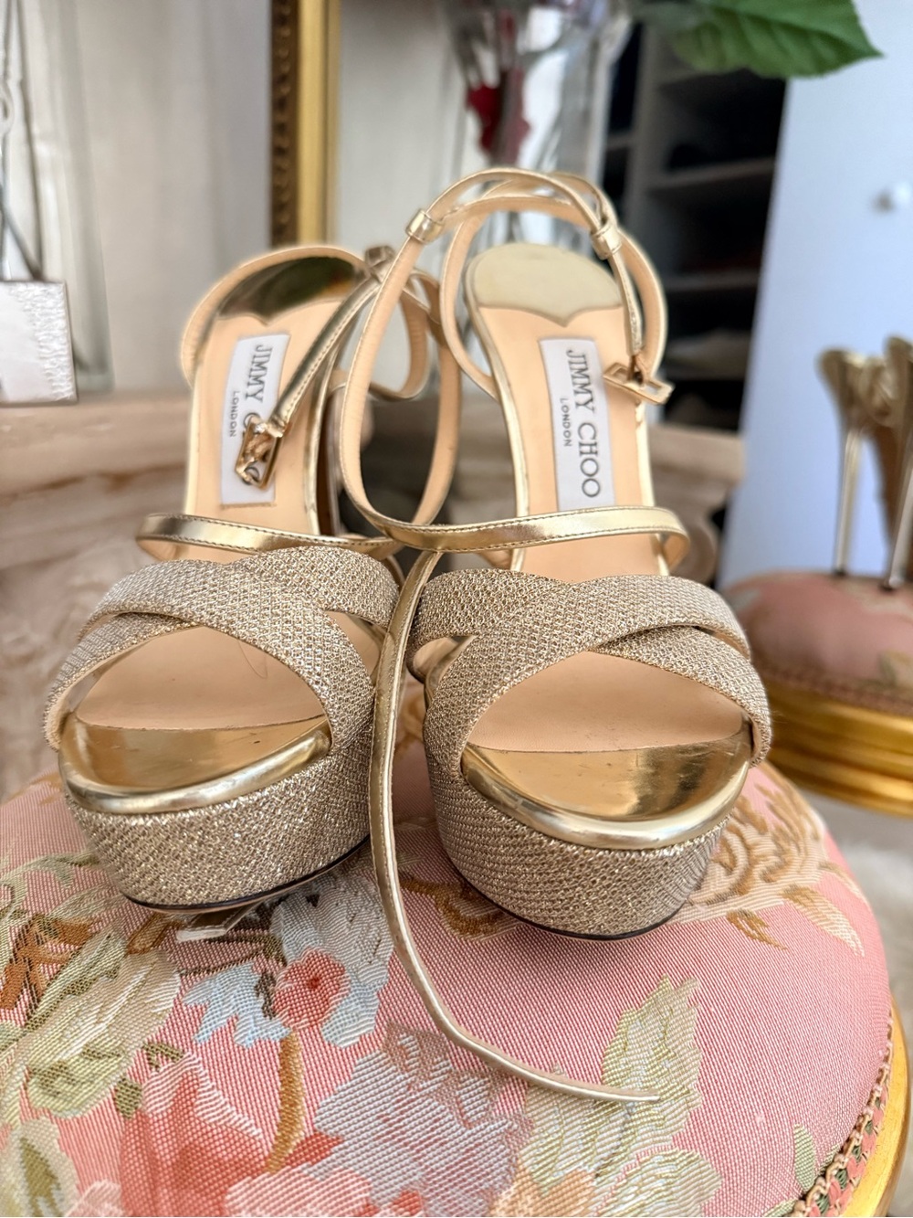 Jimmy Choo Metallic Gold High Heel Sandals - Picture 6 of 8